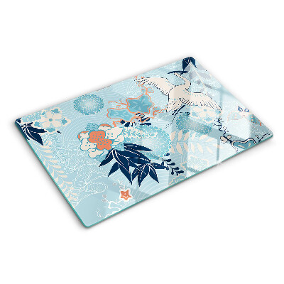 Planche à découper verre Fleurs et oiseaux de style oriental