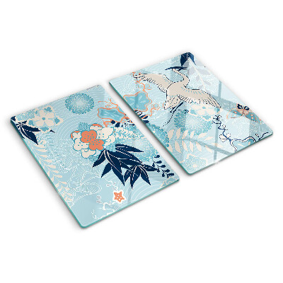 Planche à découper verre Fleurs et oiseaux de style oriental