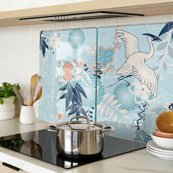 Planche à découper verre Fleurs et oiseaux de style oriental