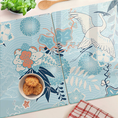 Planche à découper verre Fleurs et oiseaux de style oriental