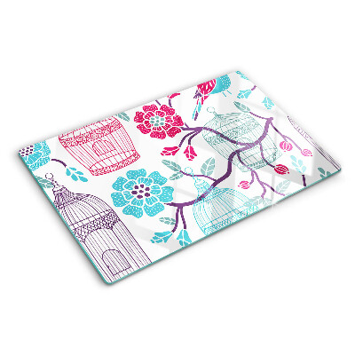 Planche à découper en verre Cages à oiseaux et à fleurs