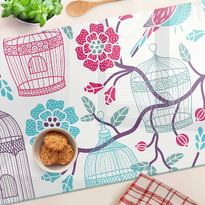 Planche à découper en verre Cages à oiseaux et à fleurs