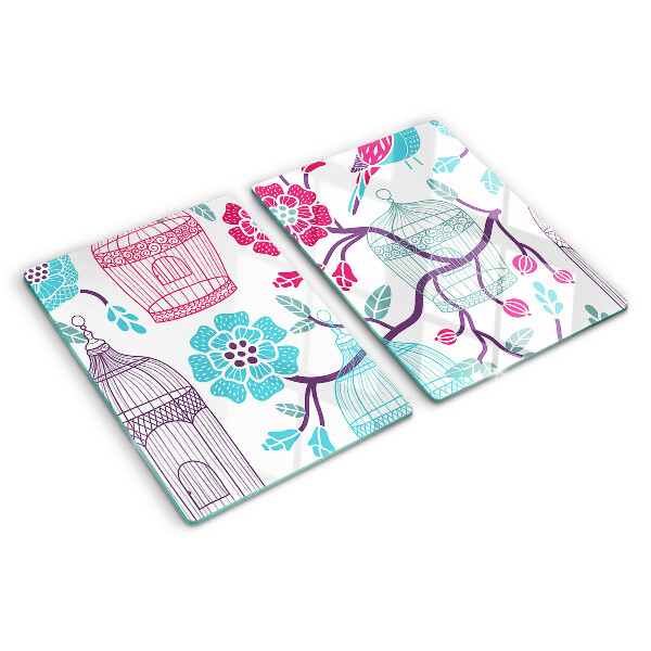 Planche à découper en verre Cages à oiseaux et à fleurs