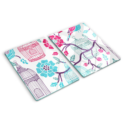 Planche à découper en verre Cages à oiseaux et à fleurs