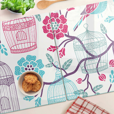 Planche à découper en verre Cages à oiseaux et à fleurs