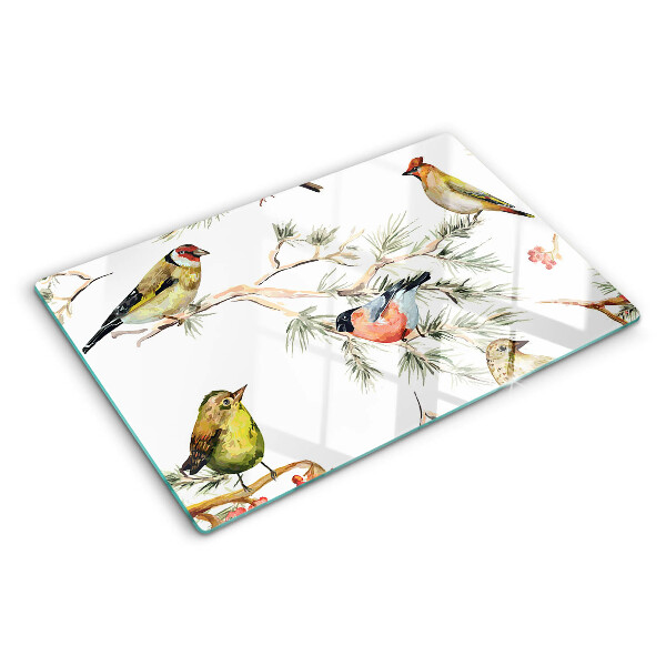 Planche à découper en verre Oiseaux sur des branches fruitières