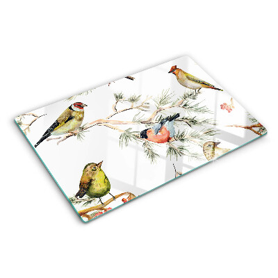 Planche à découper en verre Oiseaux sur des branches fruitières
