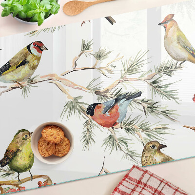 Planche à découper en verre Oiseaux sur des branches fruitières