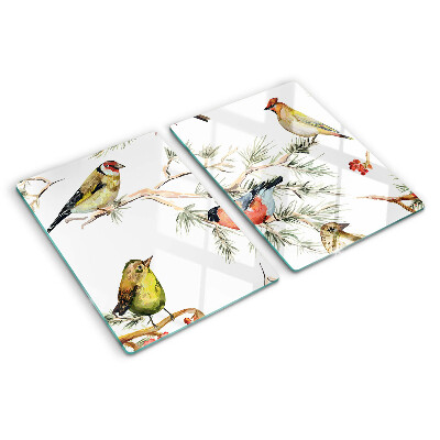 Planche à découper en verre Oiseaux sur des branches fruitières