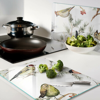 Planche à découper en verre Oiseaux sur des branches fruitières