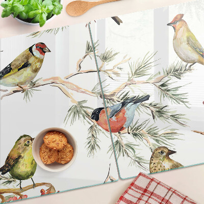 Planche à découper en verre Oiseaux sur des branches fruitières