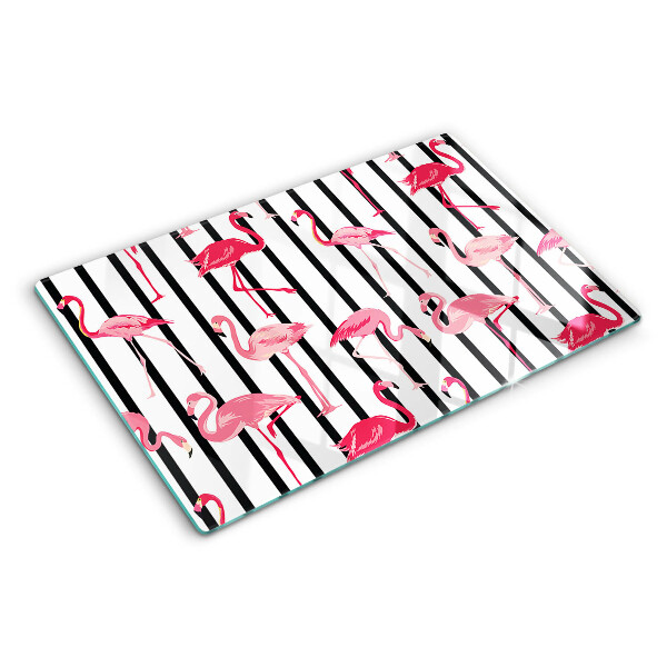 Planche à découper verre Flamants roses sur rayures