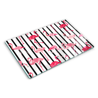 Planche à découper verre Flamants roses sur rayures