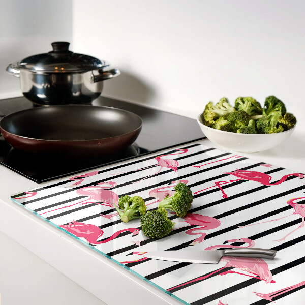 Planche à découper verre Flamants roses sur rayures