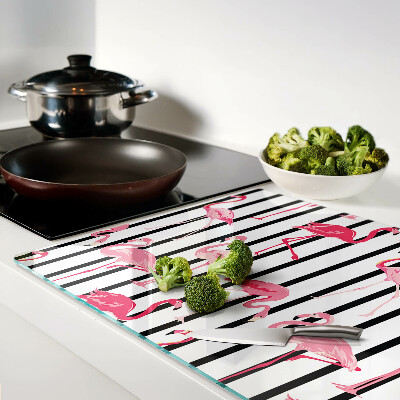 Planche à découper verre Flamants roses sur rayures