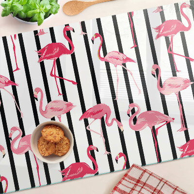 Planche à découper verre Flamants roses sur rayures