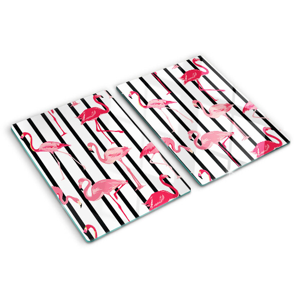 Planche à découper verre Flamants roses sur rayures