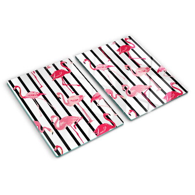 Planche à découper verre Flamants roses sur rayures