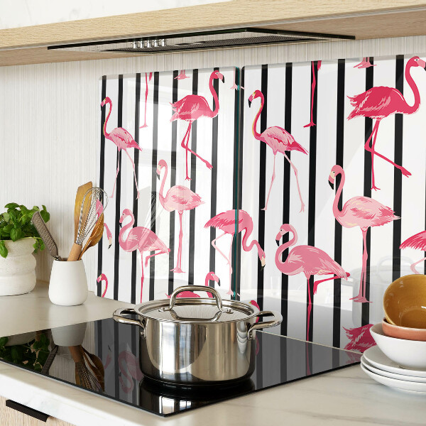 Planche à découper verre Flamants roses sur rayures