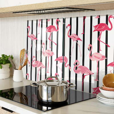 Planche à découper verre Flamants roses sur rayures