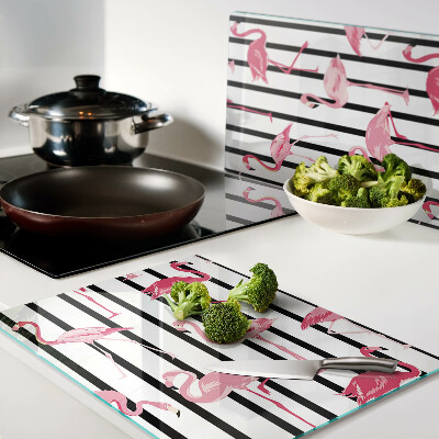 Planche à découper verre Flamants roses sur rayures