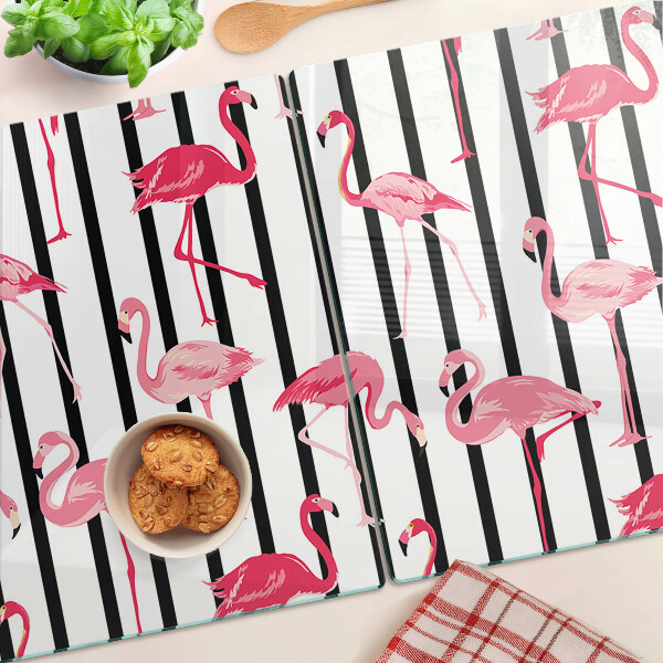 Planche à découper verre Flamants roses sur rayures