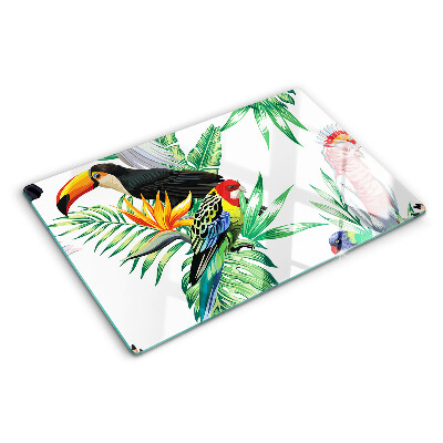 Planche à découper en verre Oiseaux et feuilles tropicales