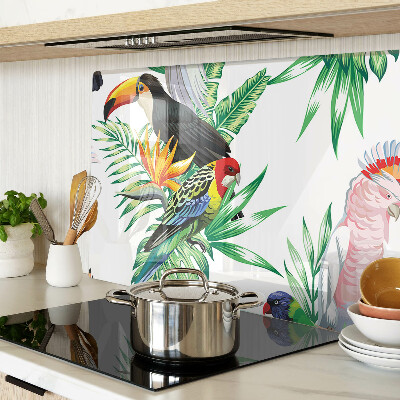 Planche à découper en verre Oiseaux et feuilles tropicales