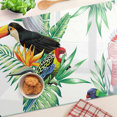 Planche à découper en verre Oiseaux et feuilles tropicales