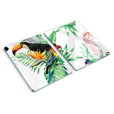 Planche à découper en verre Oiseaux et feuilles tropicales