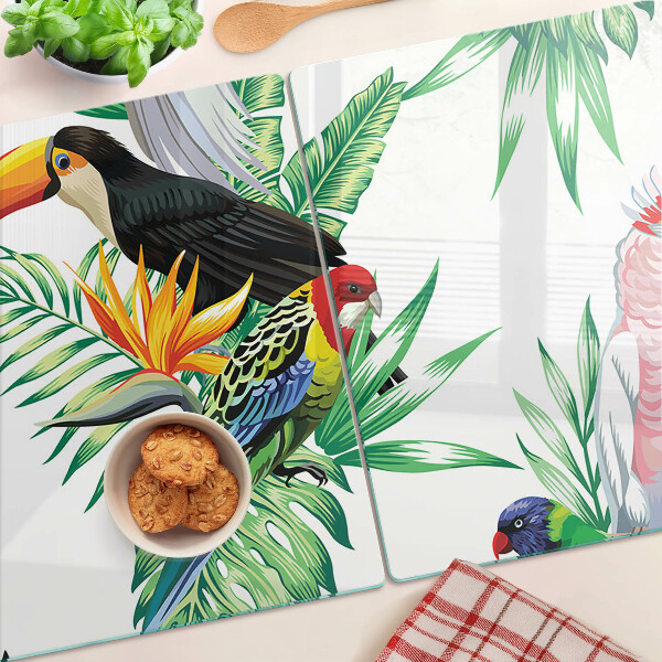 Planche à découper en verre Oiseaux et feuilles tropicales