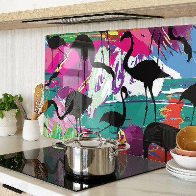 Planche à découper verre Flamants roses sur fond coloré