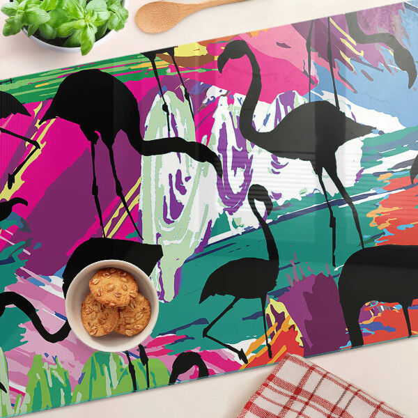 Planche à découper verre Flamants roses sur fond coloré