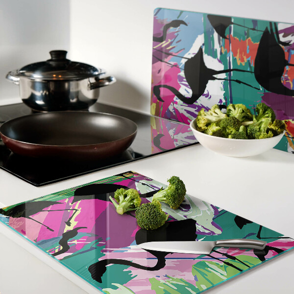 Planche à découper verre Flamants roses sur fond coloré