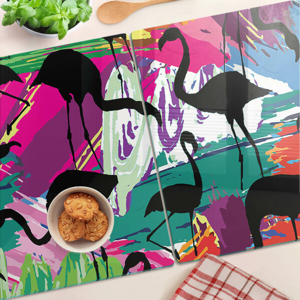 Planche à découper verre Flamants roses sur fond coloré