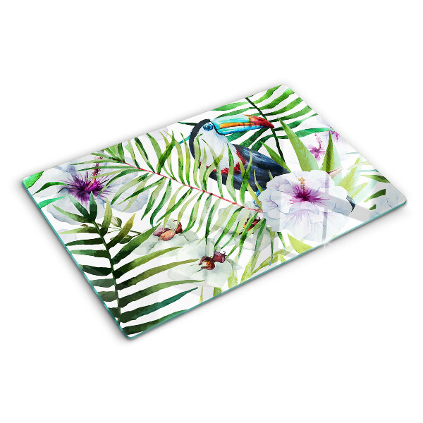 Planche à découper verre Motif tropical avec des oiseaux et des plantes