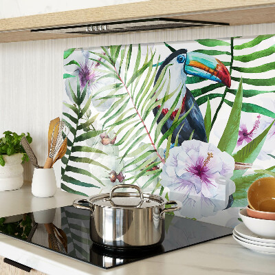 Planche à découper verre Motif tropical avec des oiseaux et des plantes