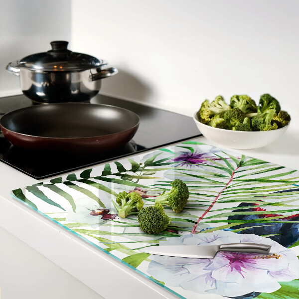 Planche à découper verre Motif tropical avec des oiseaux et des plantes