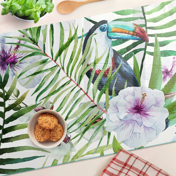 Planche à découper verre Motif tropical avec des oiseaux et des plantes