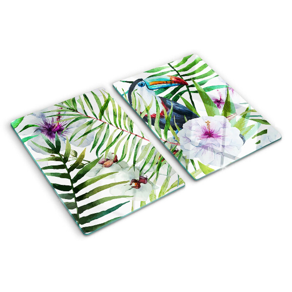 Planche à découper verre Motif tropical avec des oiseaux et des plantes