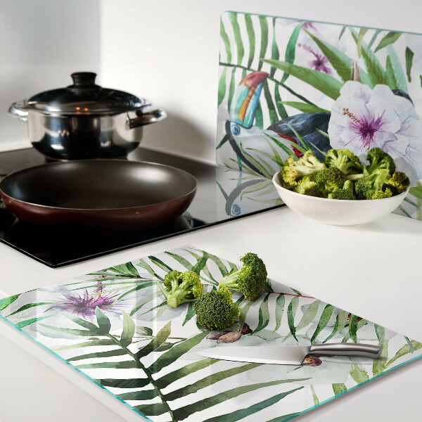 Planche à découper verre Motif tropical avec des oiseaux et des plantes
