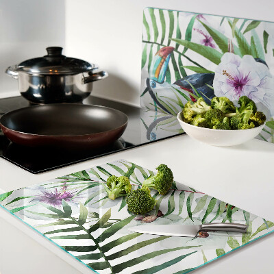 Planche à découper verre Motif tropical avec des oiseaux et des plantes