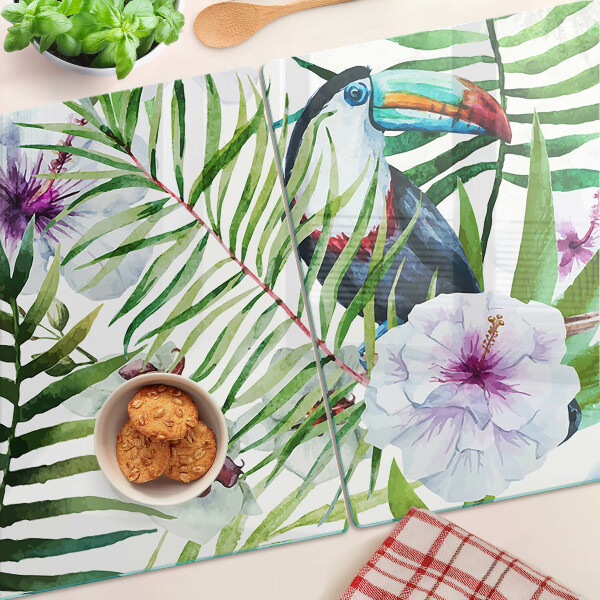 Planche à découper verre Motif tropical avec des oiseaux et des plantes