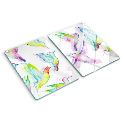 Planche à découper verre Colibris à l'aquarelle