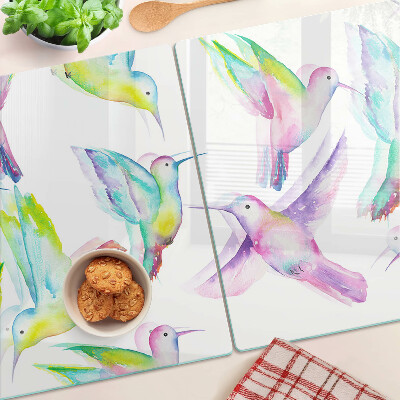Planche à découper verre Colibris à l'aquarelle