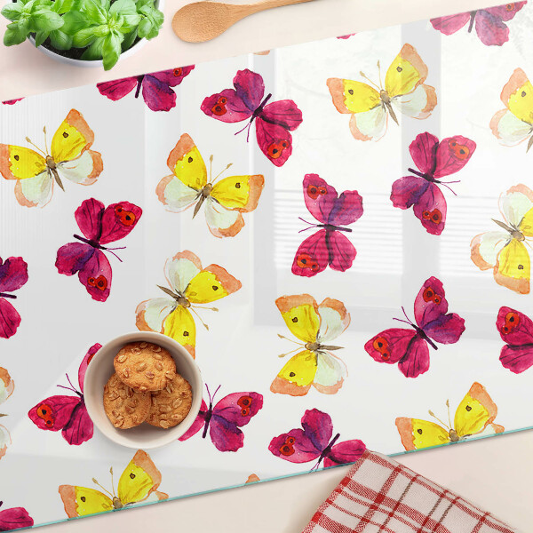 Planche à découper verre Motif papillon aux couleurs printanières