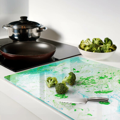 Planche à découper en verre Tourbillons abstraits en vert et bleu