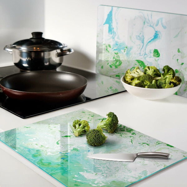Planche à découper en verre Tourbillons abstraits en vert et bleu