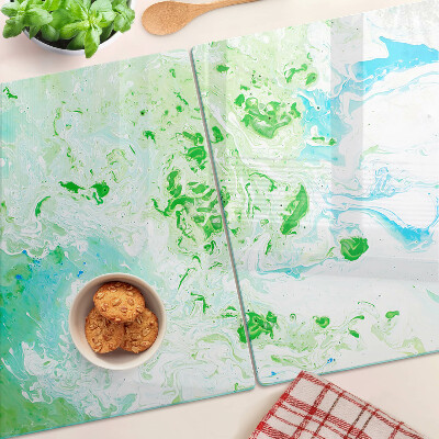 Planche à découper en verre Tourbillons abstraits en vert et bleu