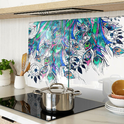Planche à découper verre Plumes de paon en vert et bleu